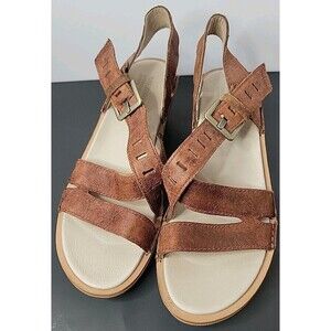 MERRELL SIRAH LATTICE WOMENS WEDGE SANDAL BROWN LEATHER ‎ WALKING SHOES SIZE 9